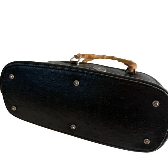 Dooney & Bourke Black Bayou Embossed Leather Dome Satchel Bag Bamboo Handle - Picture 7 of 15